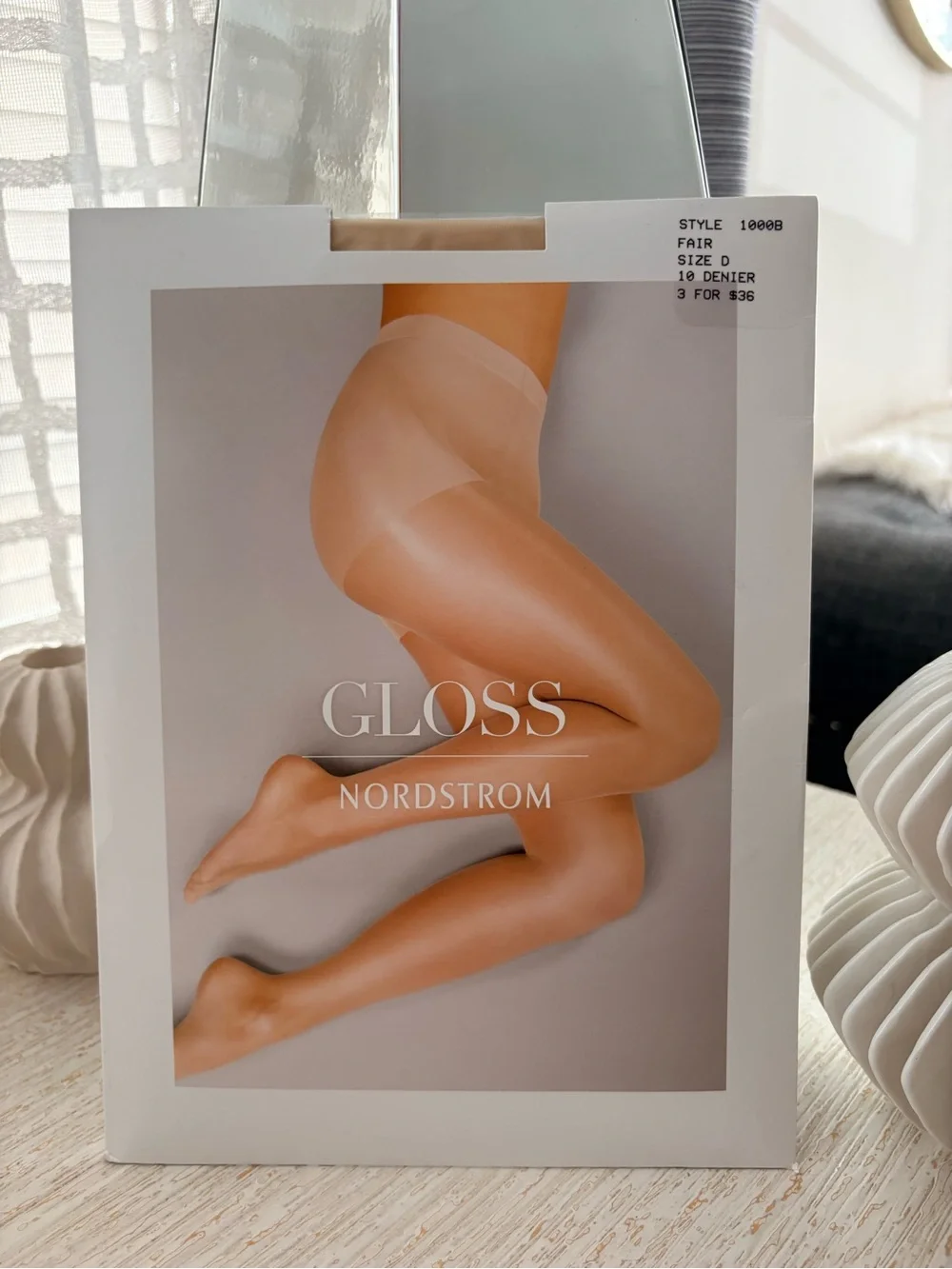 NWT Nordstrom Gloss Control Top 10 Denier Pantyhose Size L